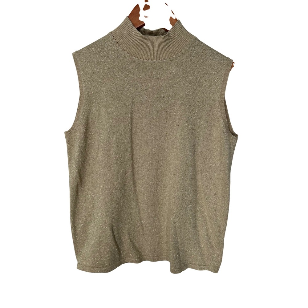 Studio Works Gold Metallic Thread Sleeveless Silk/Polyester Sweater Womens Small